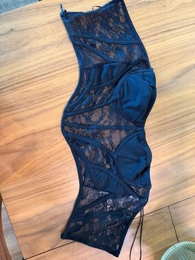 Zara Black Lace Longline Crop Bralette